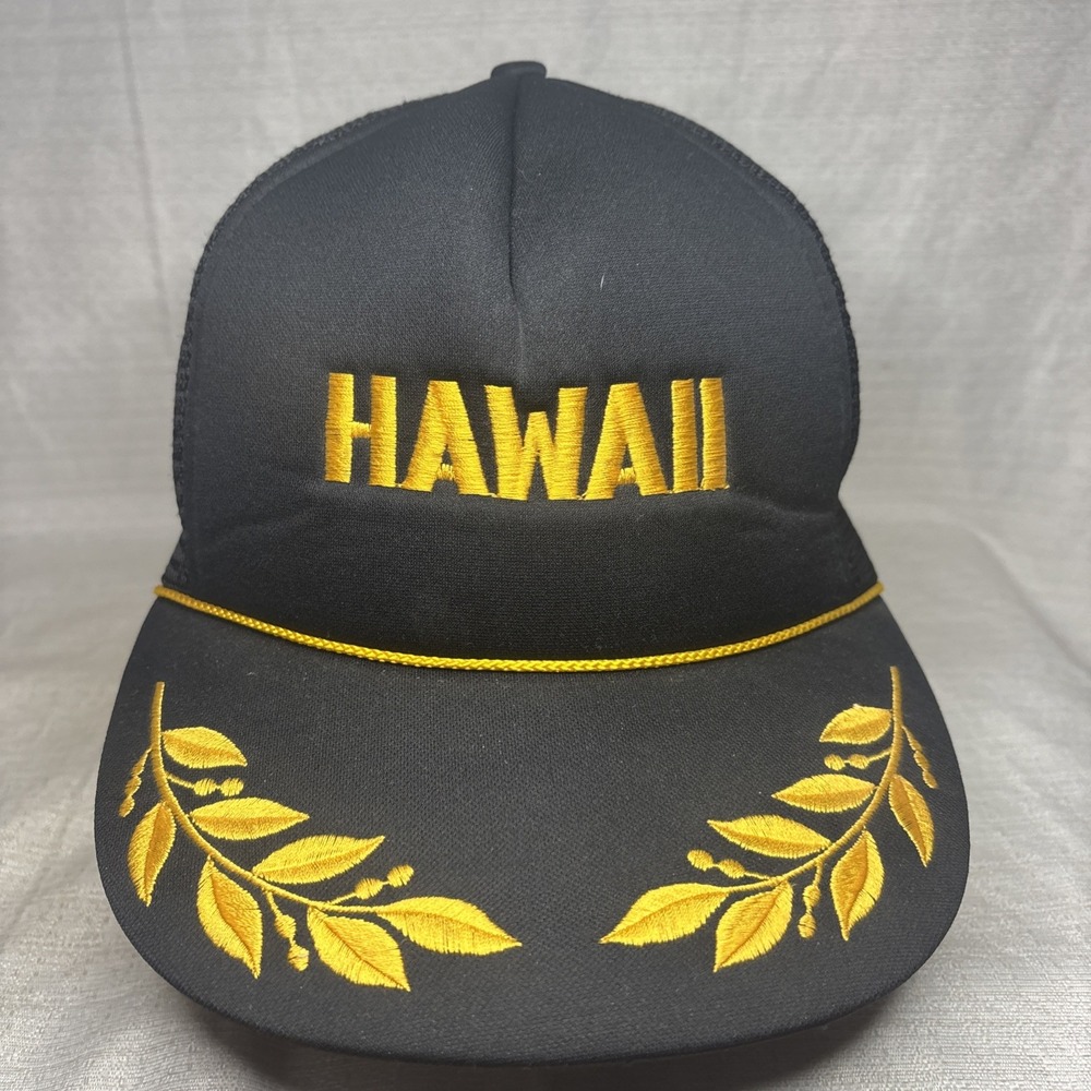 Hawaiian Headwear Hawaii Trucker Hat Black Yellow Embroidered‎ Snapback Cap